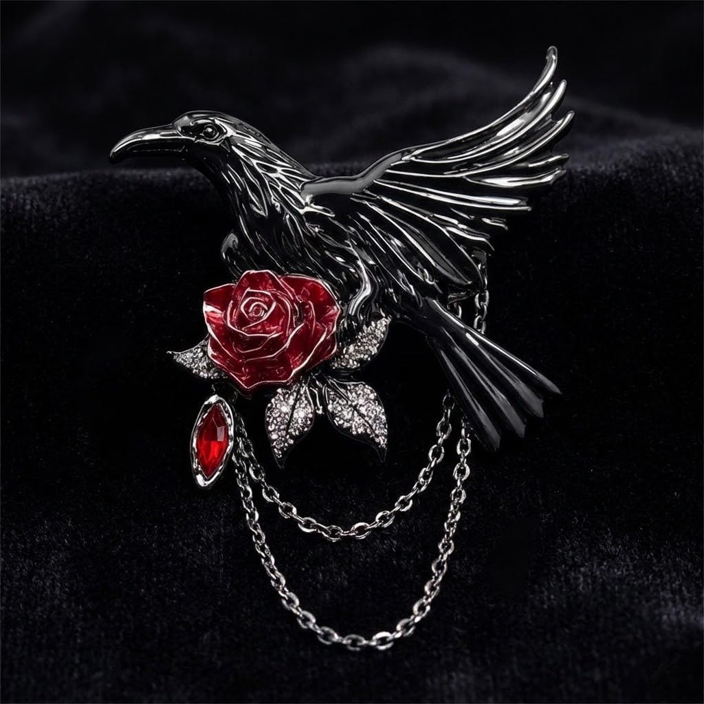 Vintage Black Crow Rose Tassel Chain Pin Brooch for Men & Women - Punk, Gothic Suit Tie Lapel Pin Clip - Perfect Boyfriend Gifts - Image 3