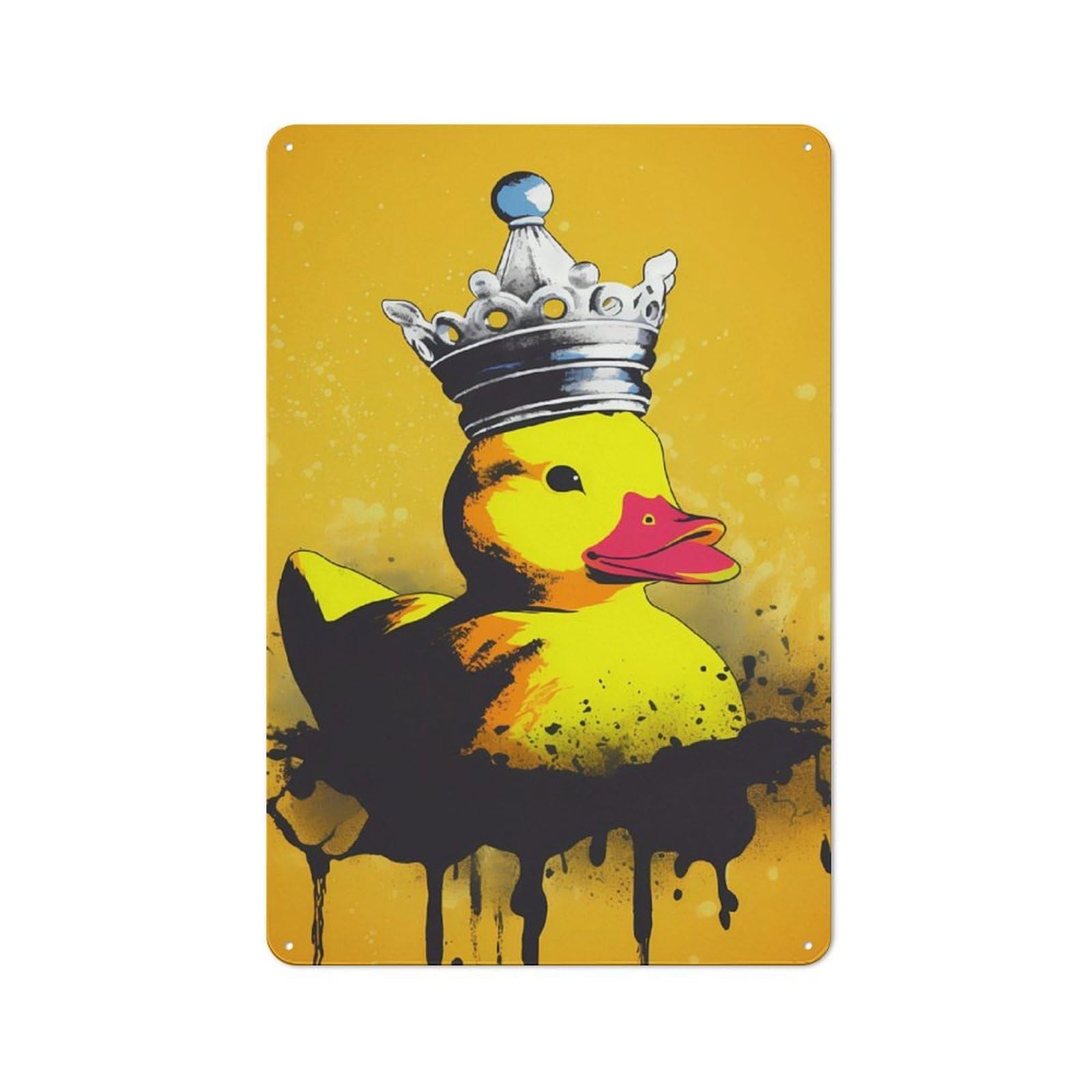 Junmoney Rubber Duck With Crown Tin Wall Plaque 30X20cm With For Dining Room Or Kitchen, For Vintage Wall Decor Fans, For Themed Room Decoration