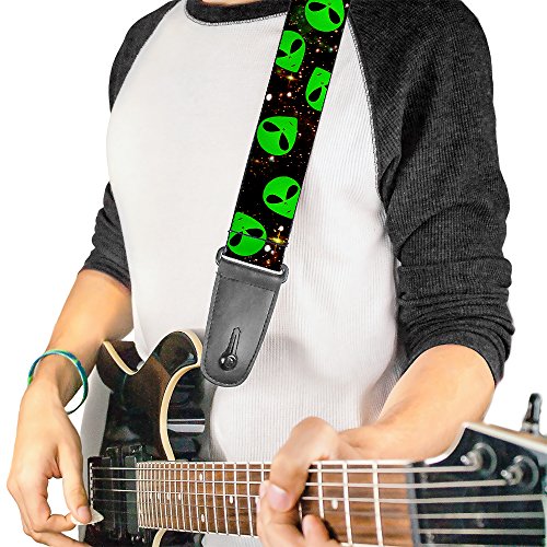 Buckle-Down Guitar Strap Aliens Head Scattered Galaxy2 Green Black 2 Inches Wide #TOP1