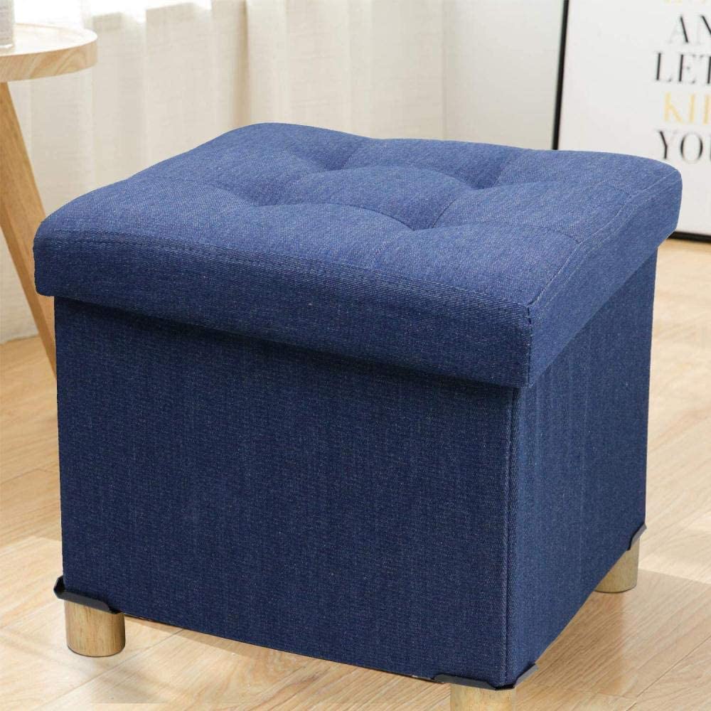 Poggiapiedi Pouf Poggiapiedi Sgabello Pieghevole Contenitore con Coperchio e Contenitore da Giardino con Gambe in Legno Grande Sedia Bassa Quadrata con Coperchio Mobile Multifunzionale, Nero
