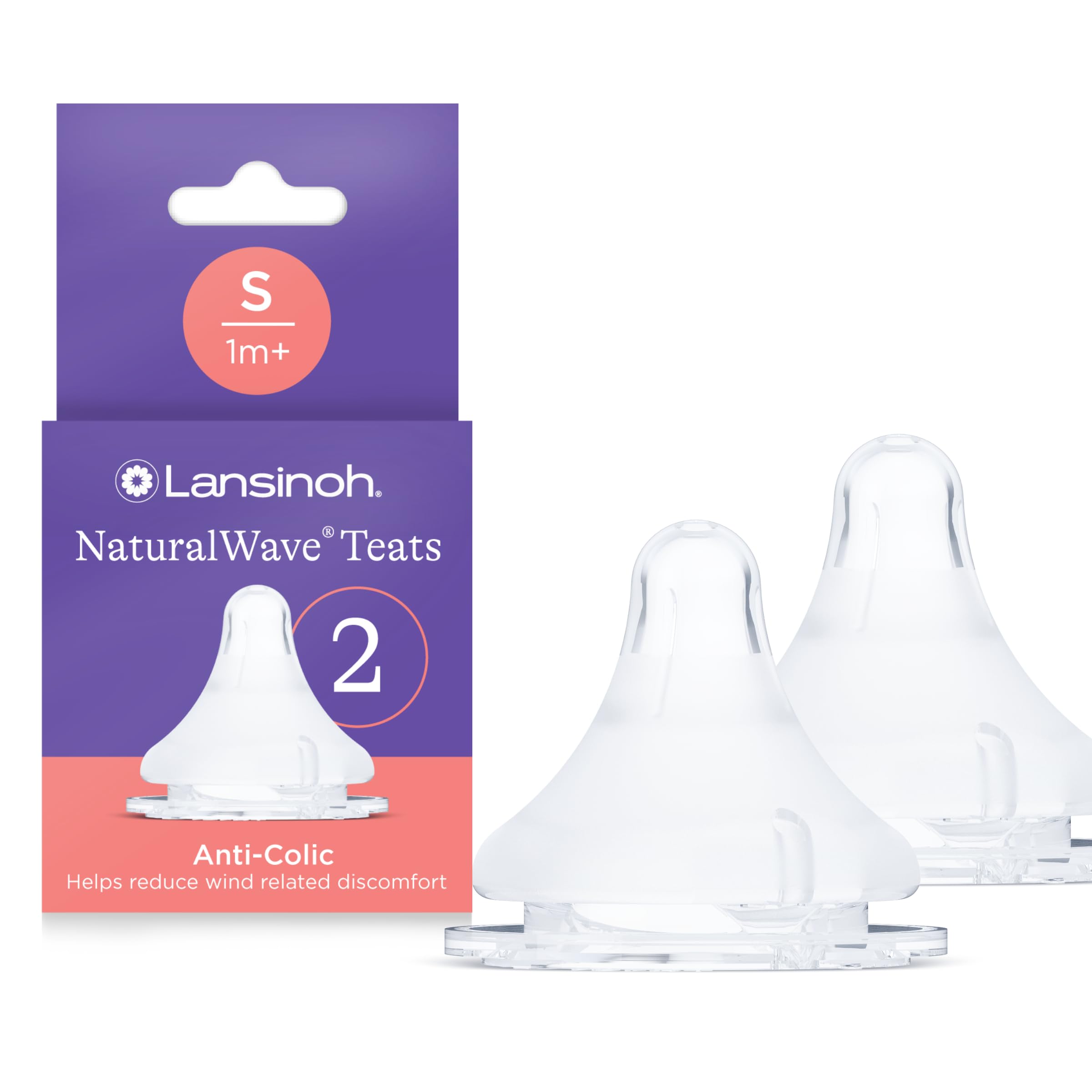 Lansinoh NaturalWave Anti-Colic Baby Bottle Teats - Slow Flow - 2 Pack