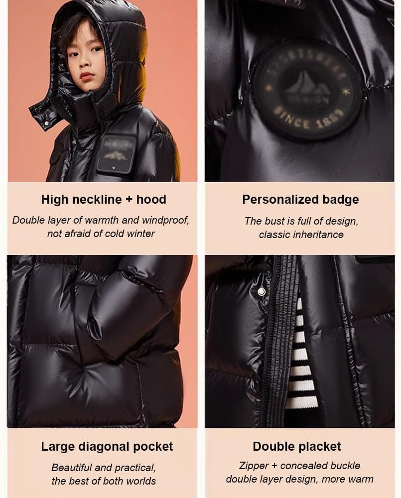 GAGALU Mid-Length Thickened Children's Down Jacket, Warm Hooded, Fashionable Winter Clothing