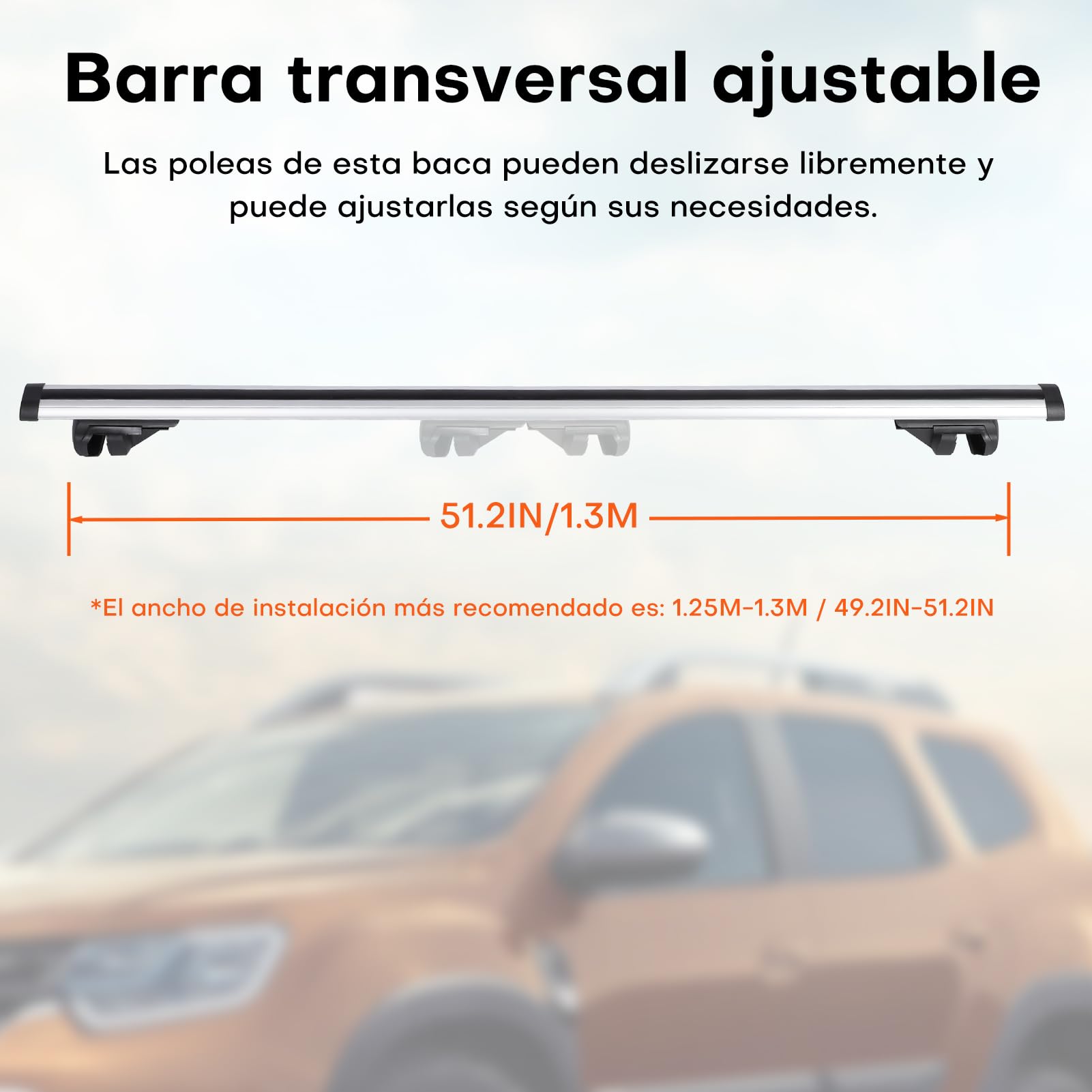 Baca Coche Universal 135cm, Aluminio, Barra Techo Auto, Compatible con Modelos con Relingas Abiertas, Carga hasta 100kg, Ideal para SUVs y Vehículos