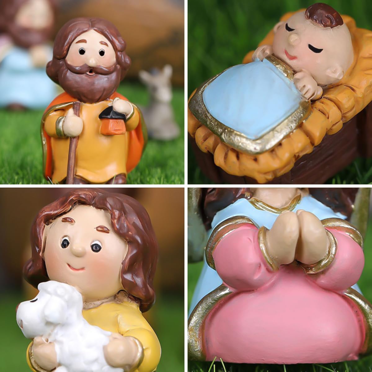 MACLARONX Mini-Krippen-Set, 10-teilig, Weihnachtskrippe, Kunstharz, kleine Figuren für den Innenbereich, mehrfarbig