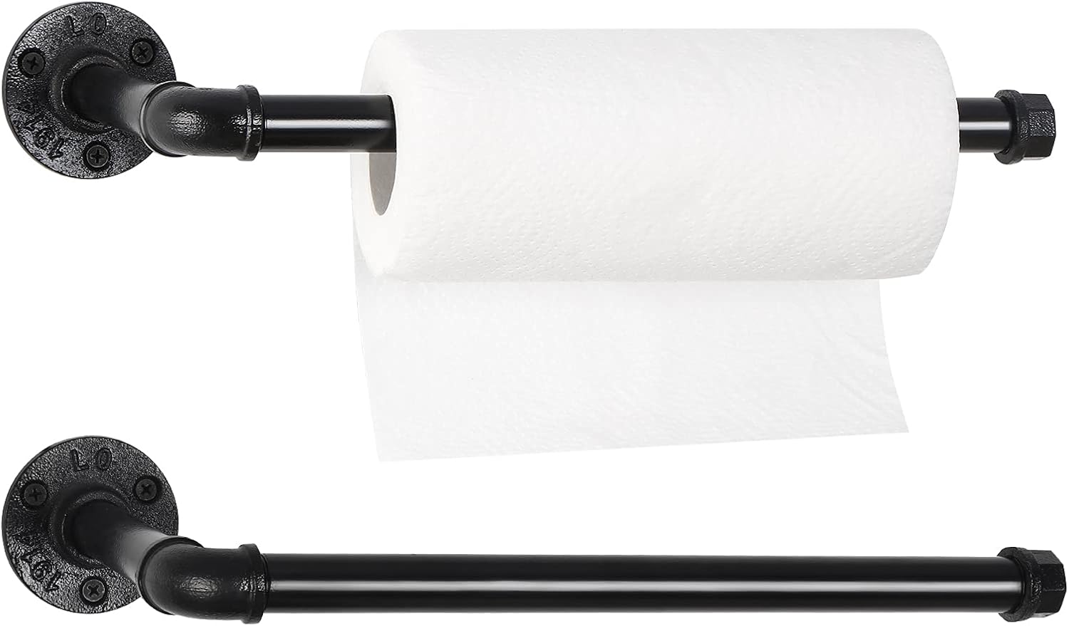 LIANTRAL Paper Towel Holder Wall Mount, Set of 2 Black Industrial Iron Pipe Kitchen Paper Towel Roll Holder Rack, 13 Inch