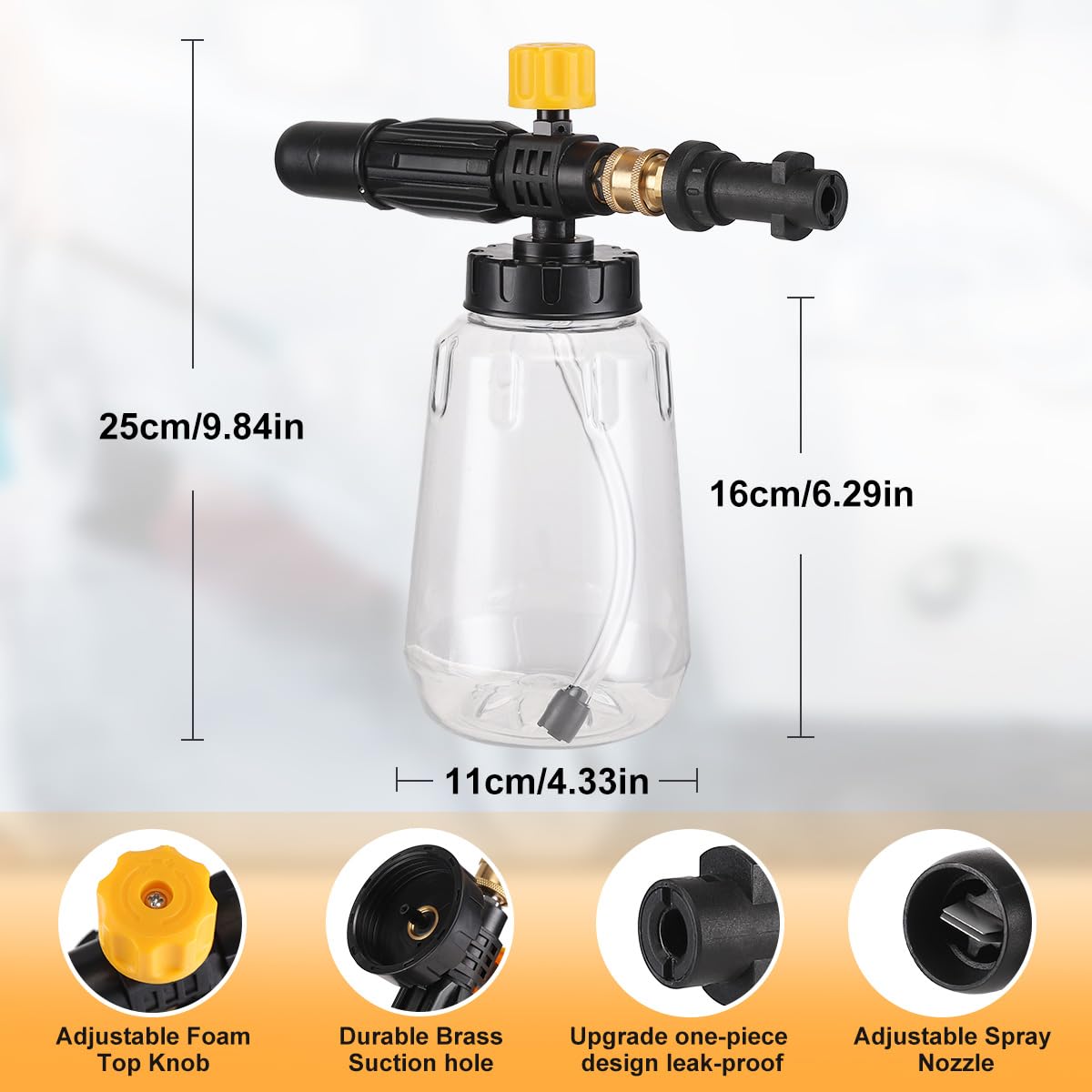 Pistola per schiuma per lavaggio auto, per applicazione idropulitrice, flacone da 1 litro con ugello regolabile per idropulitrice Karcher serie K K2 K3 K4 K5 K6 K7