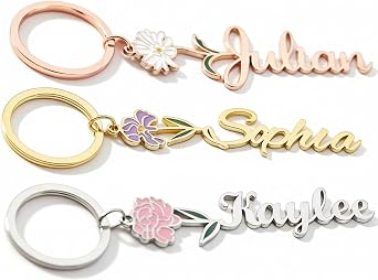 Elemtansy Custom Name Keychain,18K Gold Plated Personalized Key Chain Accessories for Women,Customized Gifts for Christmas