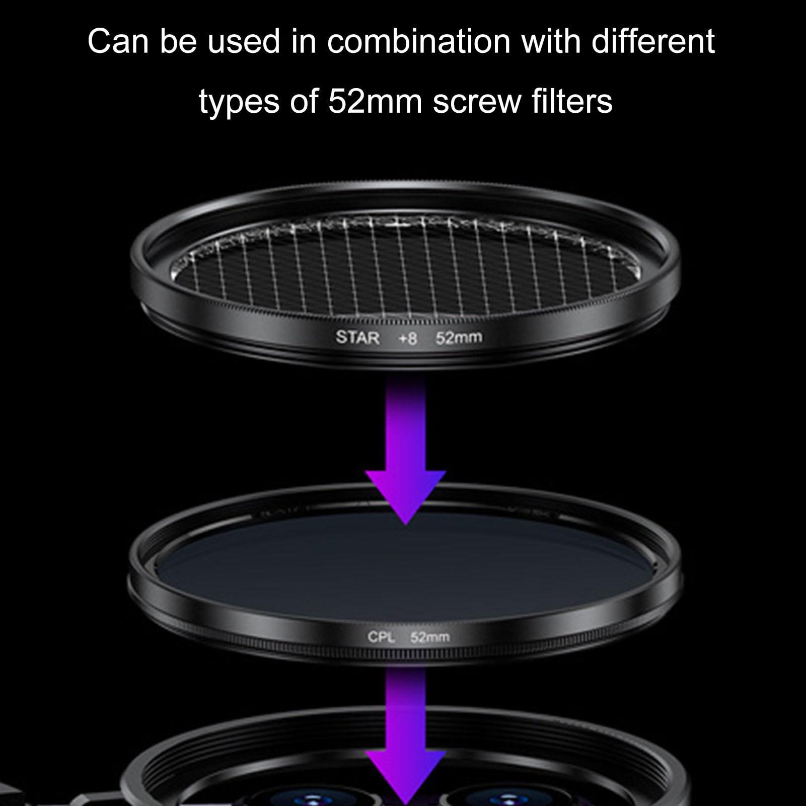 Cuifati Filtro Magnetico per Telefono da 52 Mm, Filtro Stellare Polarizzatore CPL per Smartphone con Clip Universale, Design Ruotabile per (Lente Polarizzata Lente Starlight)