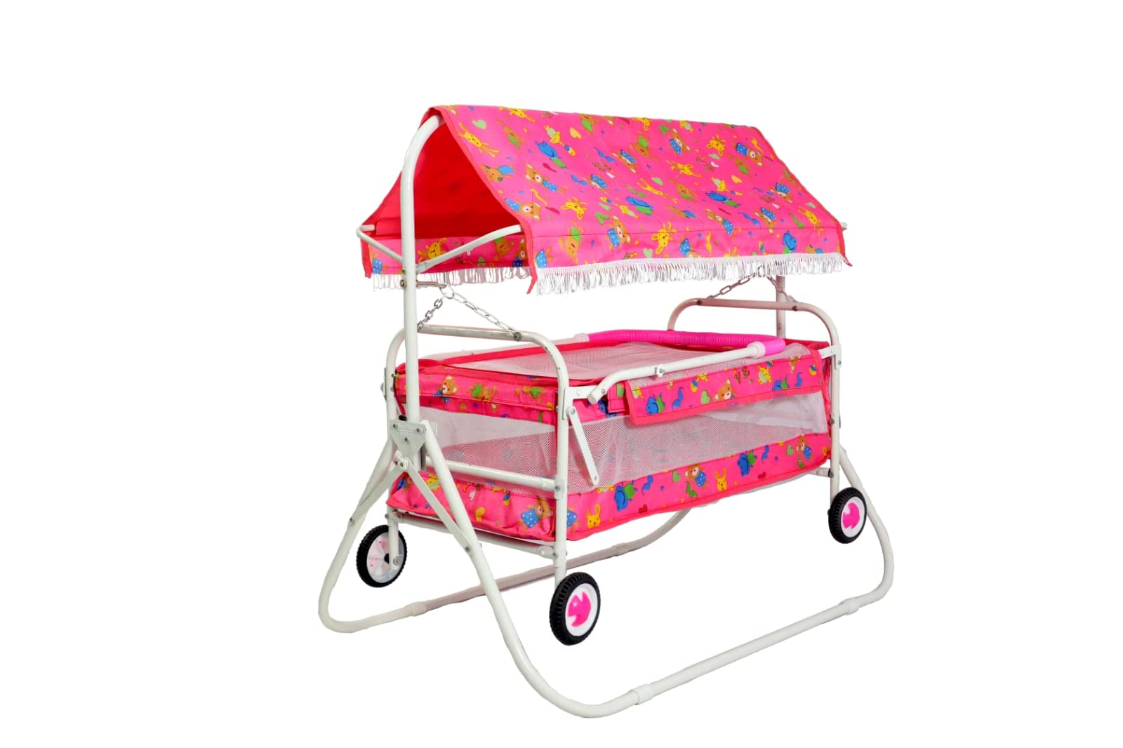 BABYBLESSING Iron Baby Cradle 4 Wheel (Hood) | Colour - Red - Image 3 thumbnail