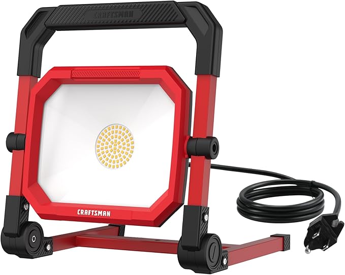 CRAFTSMAN 4500LM 46W LED Work Light, Wet Rated, 450W Equivalent, 5ft 1.52m Cord with Plug, 4000K, Fold-Flat Design, 360° Rotating Head, Portable Working Lights for Workshop Garage, Construction Site