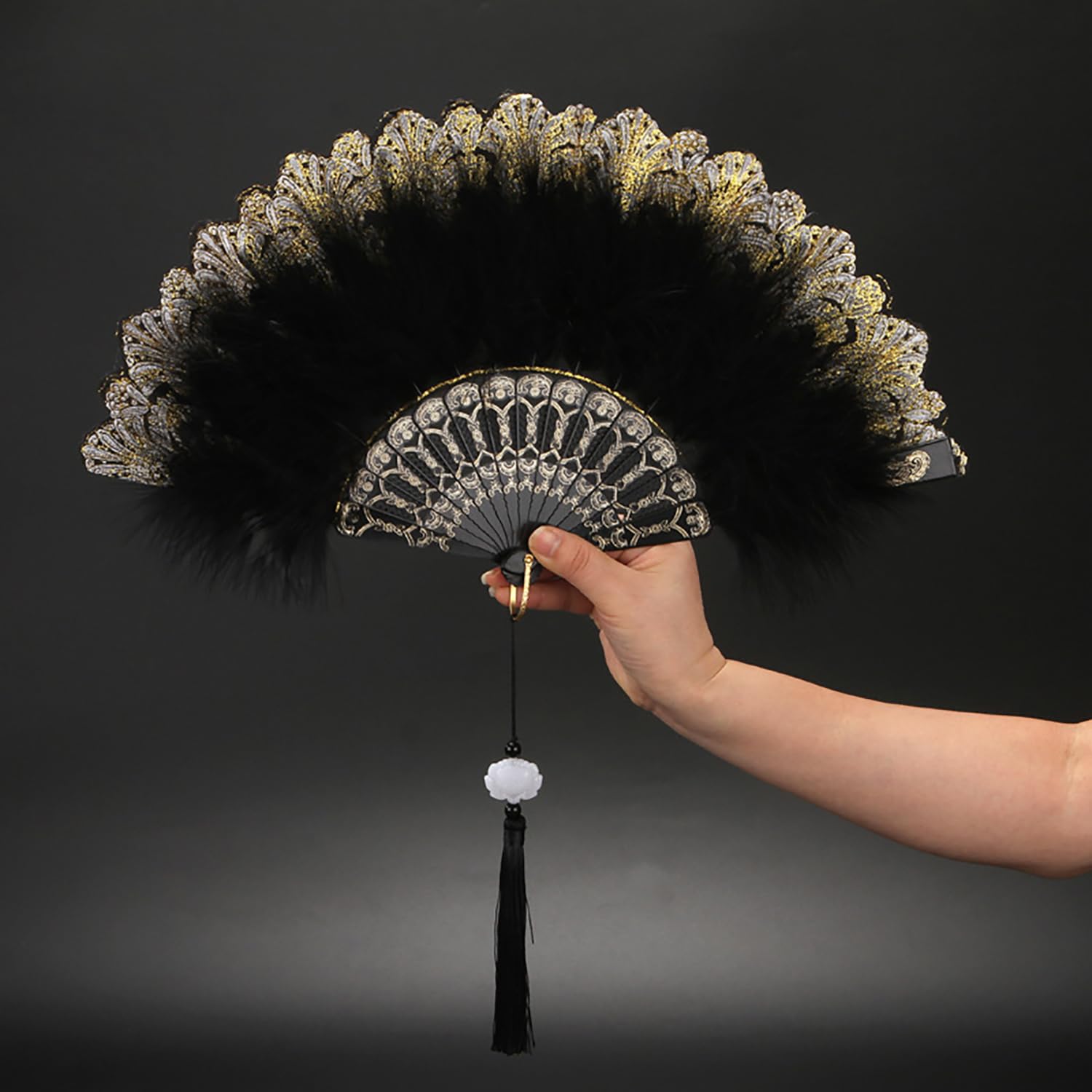 Damen-Federfächer Schwarz – Vintage Fächer Für Kostüme, Hochzeit, Party & Tanzen