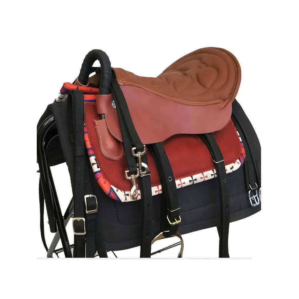 CLBING Cavallo da Sella Turisti con Maniglie con Sella in Cuoio Sella Esercito Sella Cavallo da Sella Completo Forniture Equestri,Brown