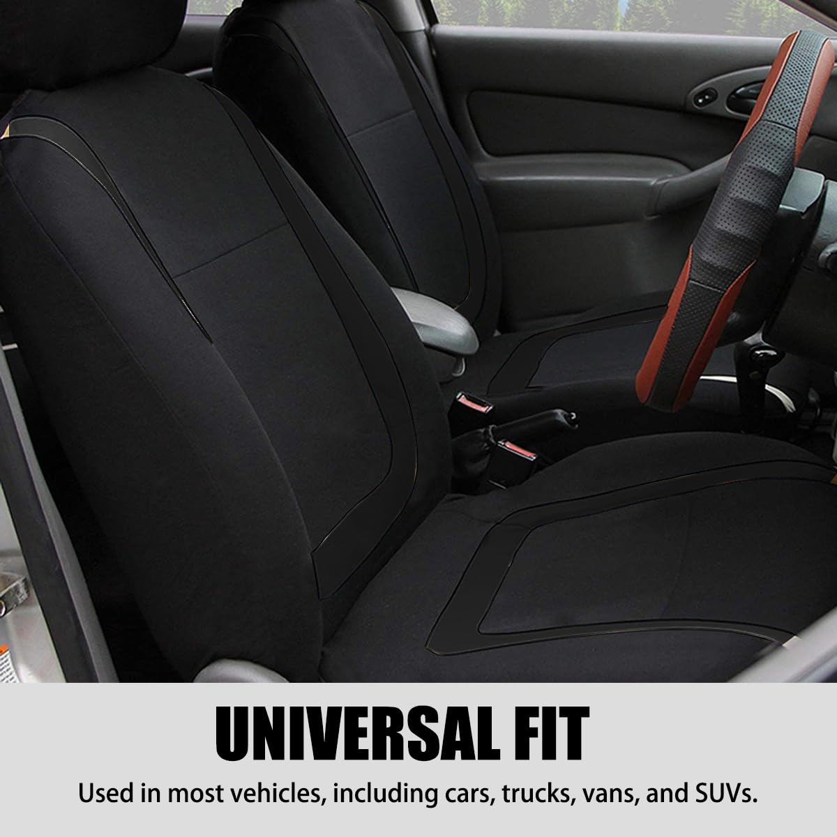 BELOMI Car Seat Covers Full Set, Breathable Premium Cloth Automotive Seat Cover, Universal Front and Rear Seat Covers, Easy to Install Car Accessories for Most Cars Trucks SUV (Black)