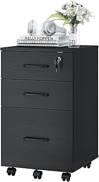 Panana 3 Drawer Wood Mobile File Cabinet, Under Desk Storage Drawers Small File Cabinet for Home Office Black