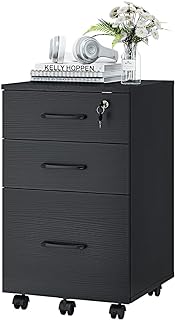 Panana 3 Drawer Wood Mobile File Cabinet, Under Desk Storage Drawers Small File Cabinet for Home Office (Black)