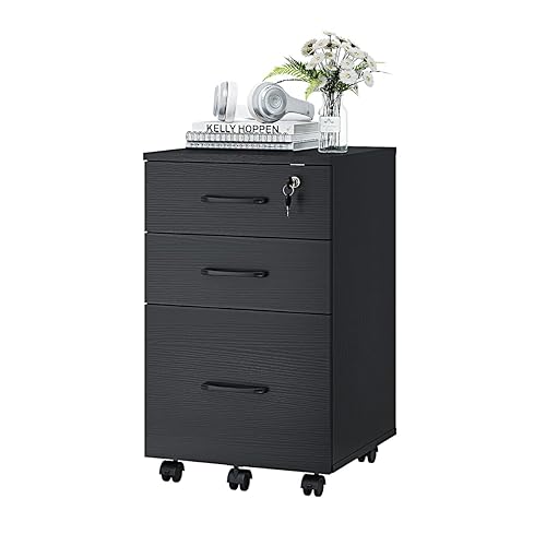 Panana 3 Drawer Wood Mobile File Cabinet, Under Desk Storage