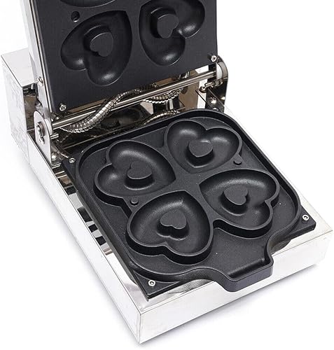 Miniatura 3 de Máquina de gofres eléctrica comercial de 1100 W 110 V, 4 piezas, calefacción de doble cara, forma de corazón, mini máquina de gofres de acero
