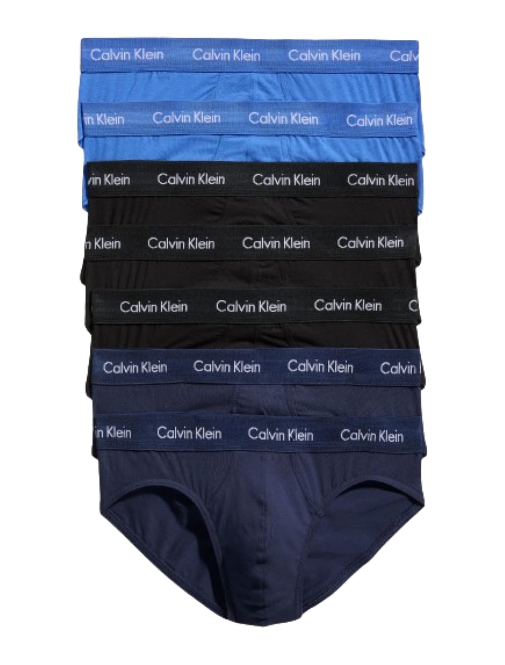 Calvin Klein Herren-Unterwäsche, Baumwoll-Stretch, 7er-Pack Hüftslip, 3 x Schwarz, 2 x Blauer Schatten, 2 x Kobalt-Wasser