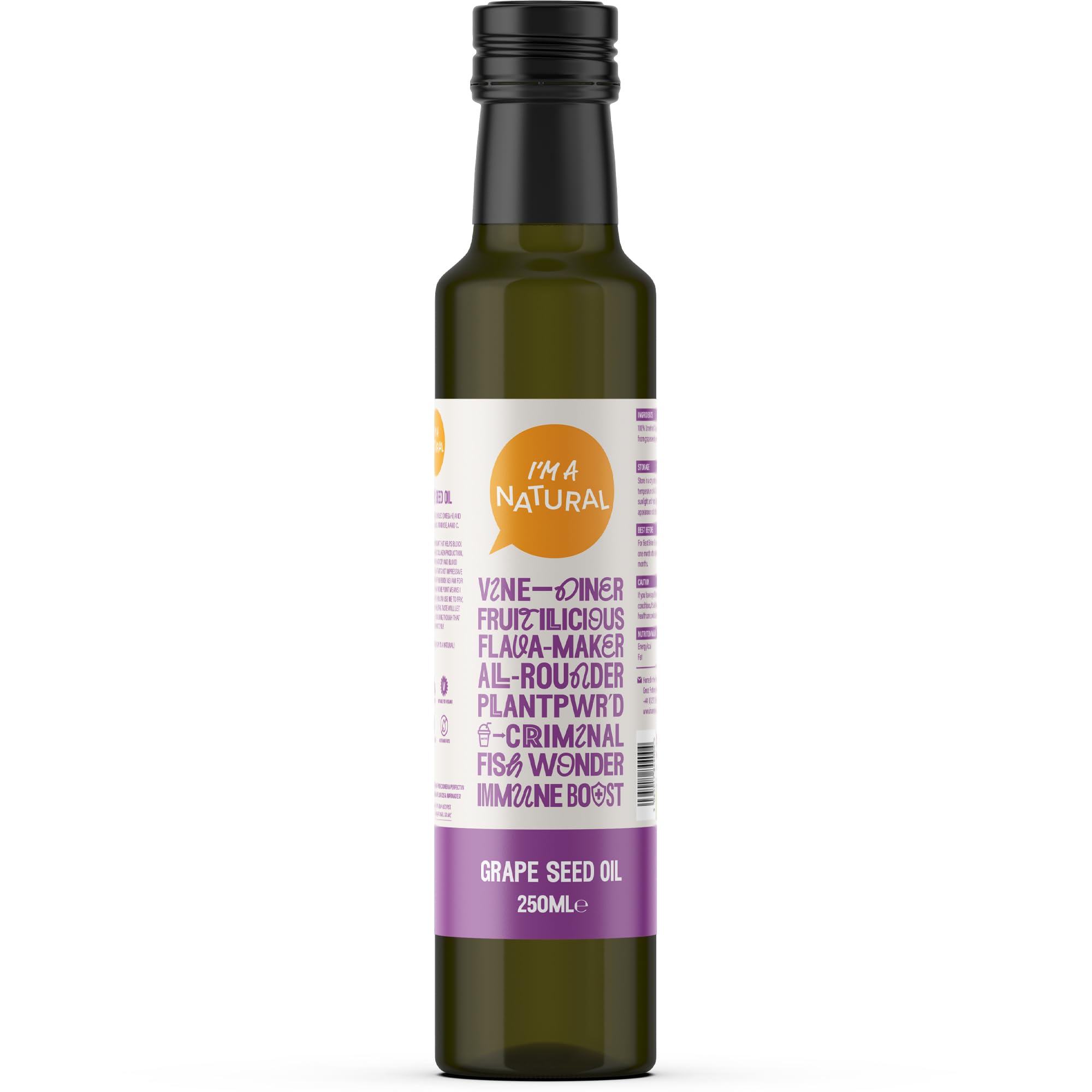 I'M A NATURAL Grape Seed Oil (250ml), Vegan Cold Pressed Cooking for Healthy Snacks & Meals
