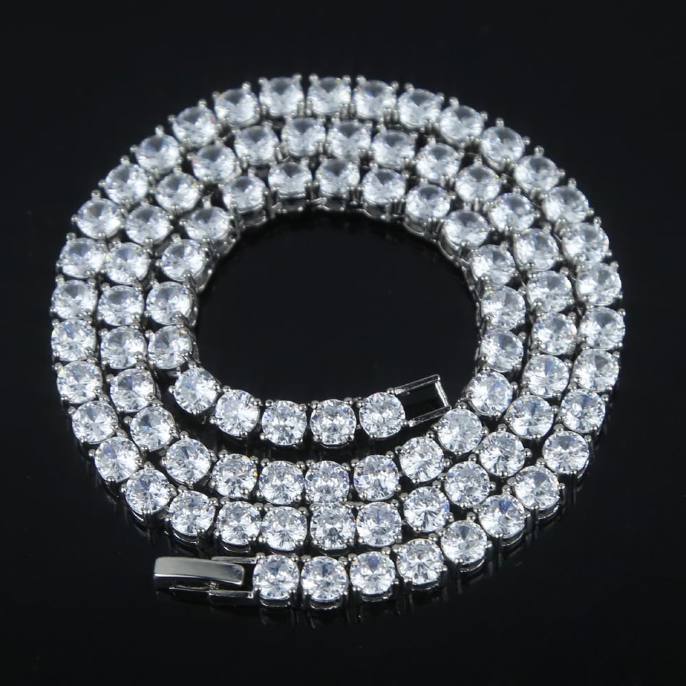 14K Gold Over S925 Necklace with Single-Row Hip-Hop Moissanite Tennis Chain – Simplicity Meets Elegance. The Beautiful Gift for Those Who Appreciate Classic Charm,Father's Day Gifts for Dad