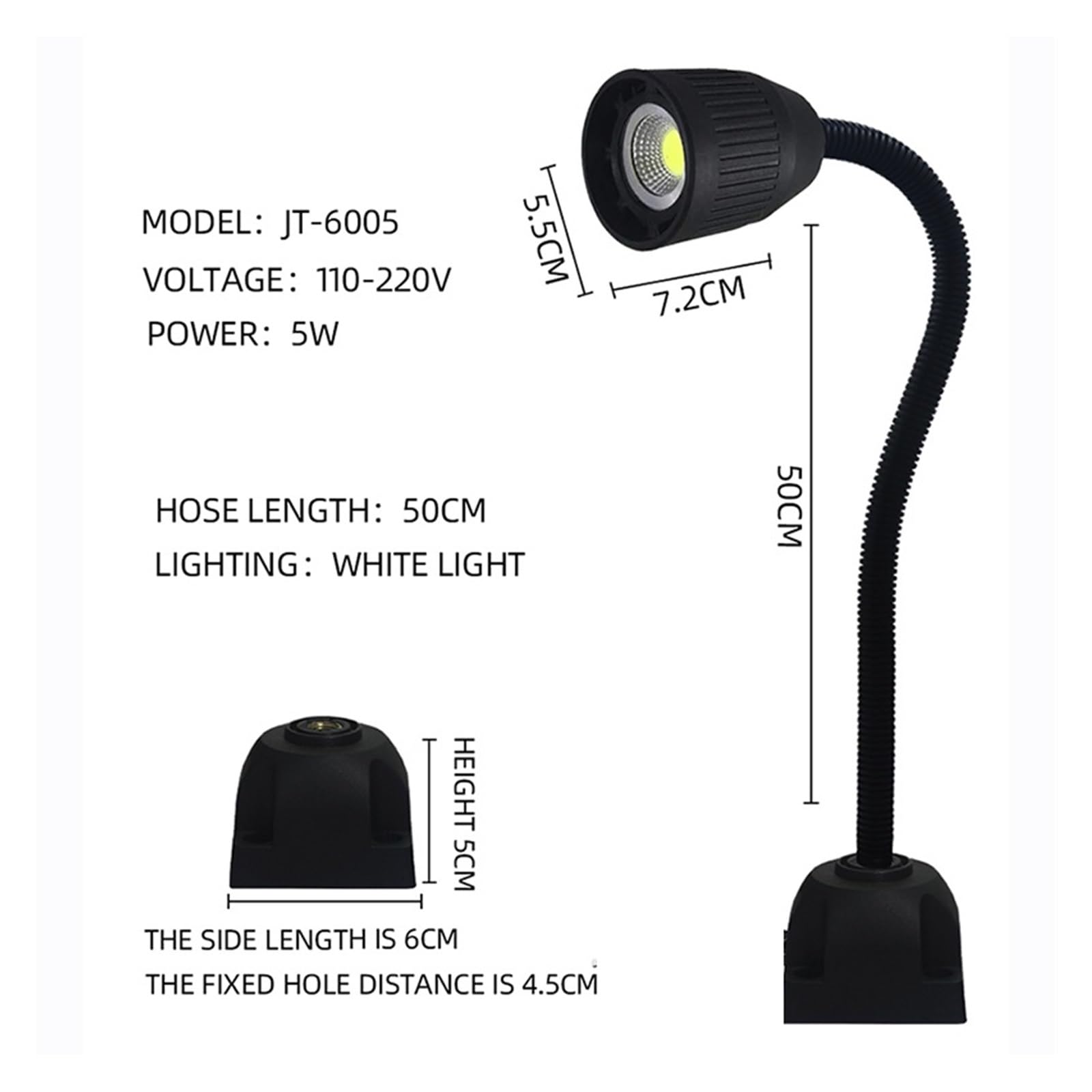 Lampa do obrabiarek 5 W Elastyczna L40 cm Podstawa na gęsiej szyi Oświetlenie przemysłowe Led Garaż Warsztat