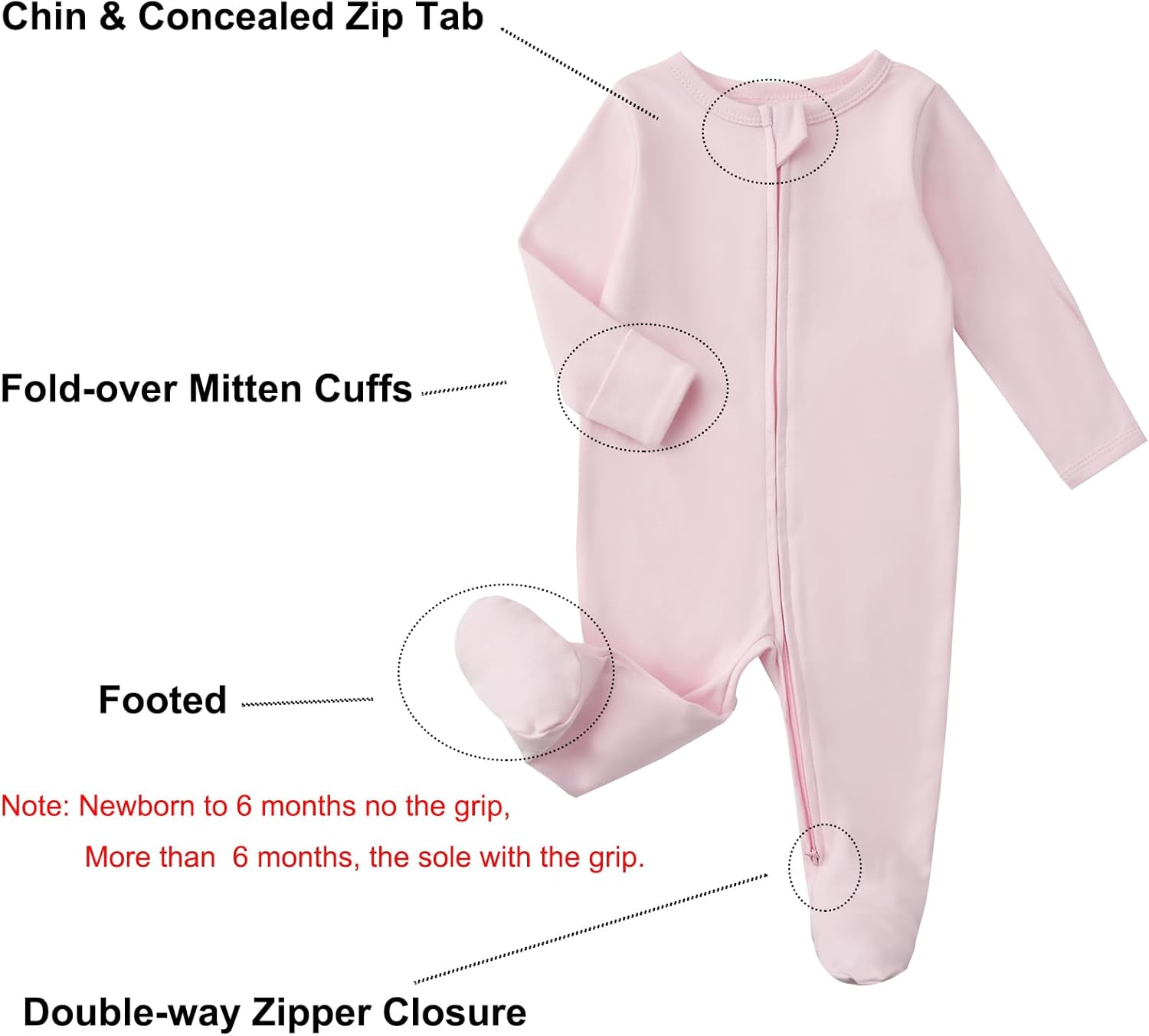 Aablexema Baby Pajamas with Mitten Cuffs Zipper 4-Pack Infant Newborn Cotton Long Sleeve Footie Outfit - Image 4