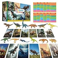 12 PCS Dinosaur Figurines with 12 Introducing Flashcards, Portable Dinosaur figurines Montessori Toys Science Educational Matching Game for Homeschool Preschool Toddler Kids