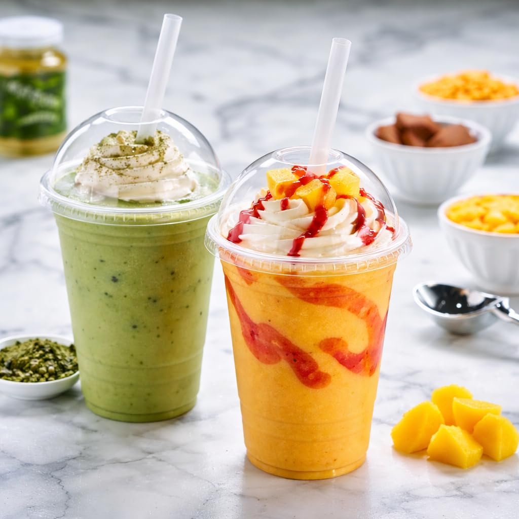 Przezroczyste kubki z pokrywką kopułkową - zestaw 10, 20, 50, 100, 200, 800 - do koktajli mlecznych, smoothie, herbata bąbelkowa, desery, 355 ml, 473 ml, 592 ml (800, 473 ml)