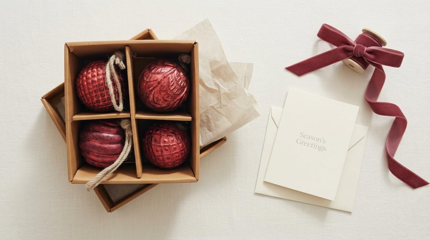 Pravenu Christmas Tree Ball Ornaments Set of 4, Red Decorative Hanging Baubles with Textured Finish, Christmas Tree Decorations for Holiday, Wreath, Garland, Party & Festive Home Decor, 3 Inch 4