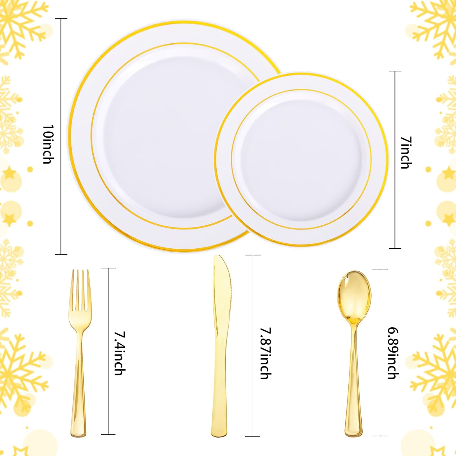 Supernal 60pcs Gold Plastic Dinnerware Set Includes Gold Plastic Plates and Disposable Silverware,Disposable Party Plates and Flatware Service for 12 Guests,Perfect for Birthday,Party,Wedding