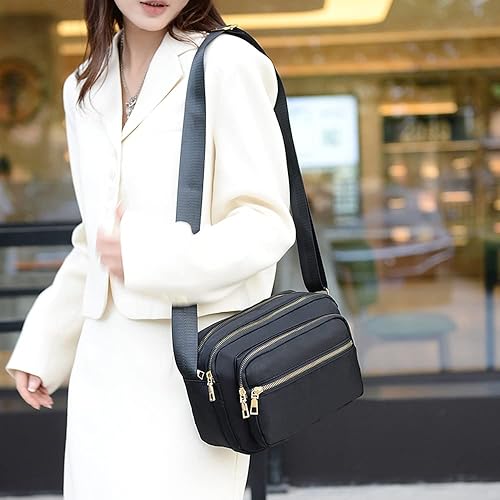 Vista 7 de DIHKLCIO Bolsos cruzados de nailon para mujer, monederos y bolsos de mano, bolsas de mensajero casuales para mujer, bolso cruzado negro impermeable