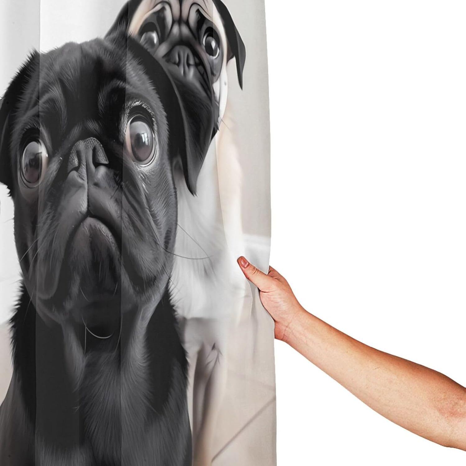 Shower Curtain for Bathroom with 12 Hooks Waterproof Shower Curtains Cute Black Pug Dog Bathroom Curtain Bathroom Decor Shower Liner for Bathtub Bath 72 x 72In