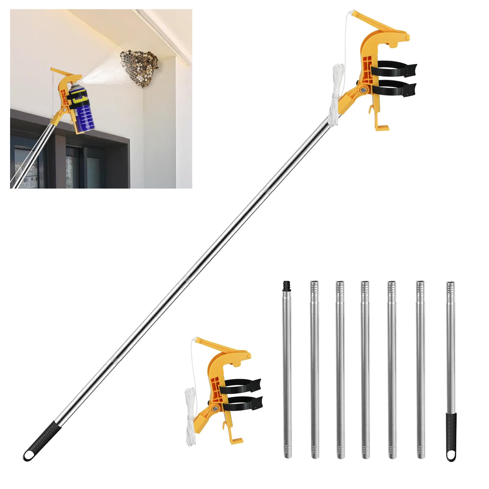 Adattatore per asta di estensione per bomboletta spray, adattatore staffa spruzzatore con asta telescopica da 2,8 m, estensione per spray ad angolo regolabile per bombolette spray, spray per