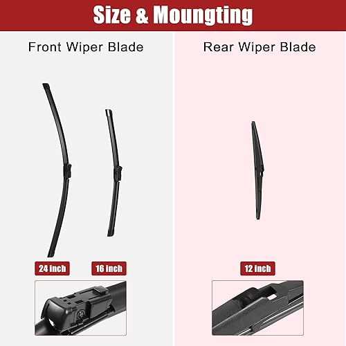 Miniatura 4 de ACROPIX Juego de 3 limpiaparabrisas delantero y trasero de 24 pulgadas, 16 pulgadas, 12 pulgadas, compatible con Chevrolet Spark EV con bloqueo