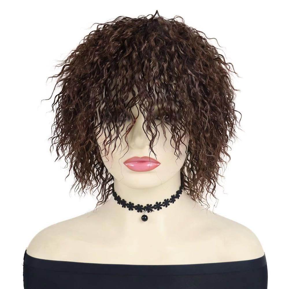 Haarpflege Hellbraune Kurze Lockige Haarperücke Mit Pony Für Frauen Tägliches Cosplay(Brown)