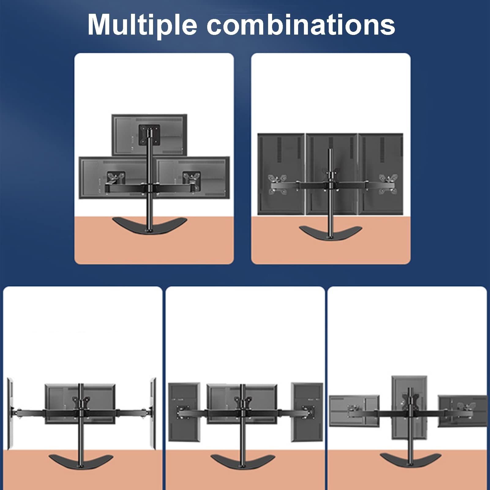 Soporte para TV Triple, Soporte De Escritorio para 3 Monitores con Capacidad para hasta 27 Pulgadas, Tres Brazos Ajustables De Alta Resistencia con Movimiento Completo.