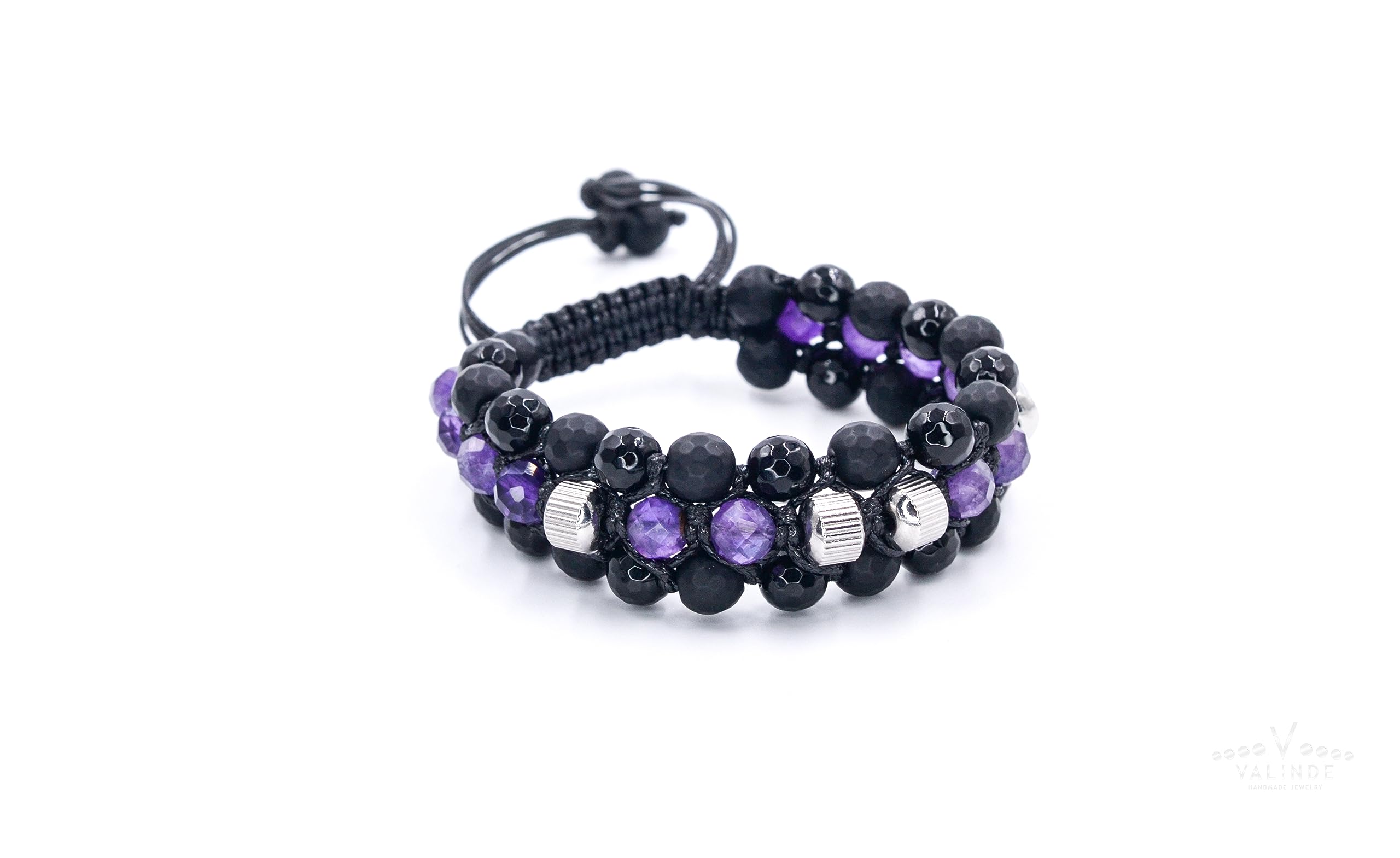 Edelstein Herren Armband | Amethyst Onyx Achat | Dreifach Armband für Männer mit Edelsteinen | Makramee Bracelet | Geschenk für Mann | Handgemacht