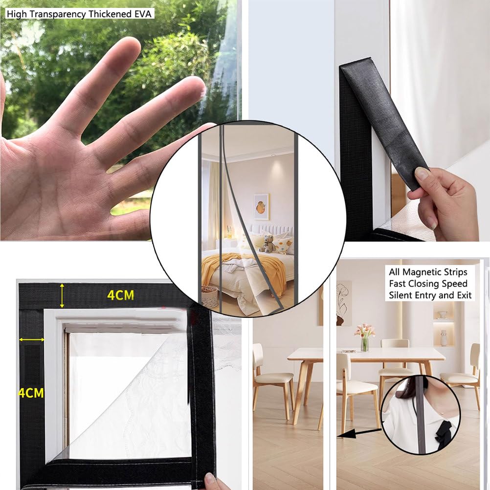 Transparente magnetische Gittertür, PVC-Netzvorhang für Küche und Balkon, hält im Winter warm und im Sommer kühl, Größe 80 x 210 cm, einfache Installation, Insektenschutzgitter