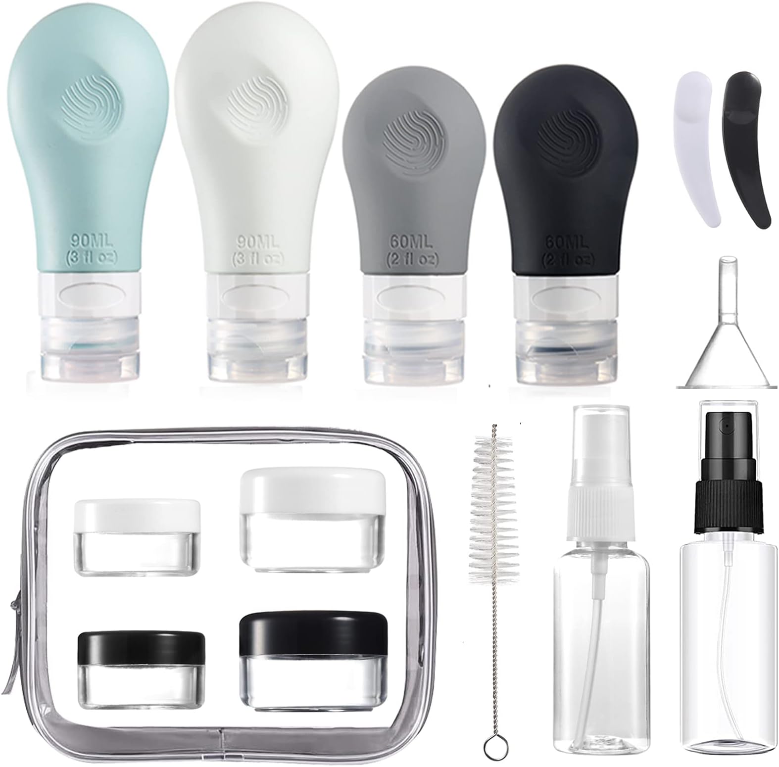 Gemice Travel Bottles for Toiletries, TSA Approved Travel Containers Leak Proof Silicone Squeezable Travel Accessories Set 2oz 3oz for Shampoo Conditioner Lotion Body Wash (16 Pack)