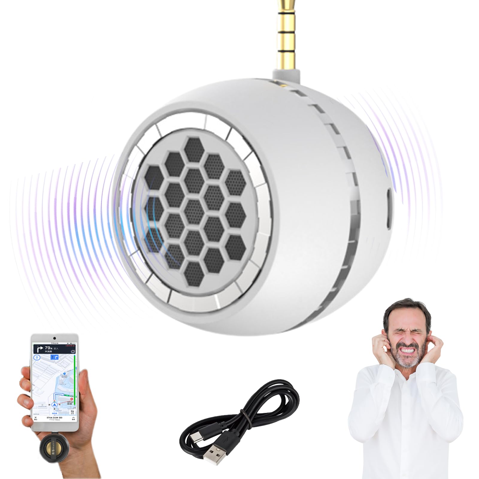 Portable 5X Speaker Amplifier–Plug & Play for Music/Calls/Navigation, Ultra-Portable 5X Audio Amplifier with 3.5mm & Type-C, Mini Sound Boost for Elderly (Y2)