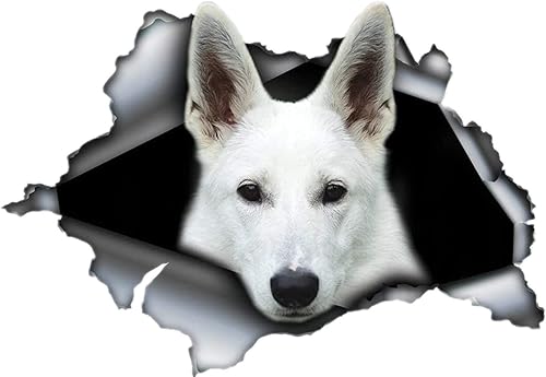 Miniatura 2 de Mesllings Calcomanía para automóvil de pastor alemán blanco, 12 pulgadas, calcomanía divertida 3D para mascotas, para ventana, laptop, motocicleta,