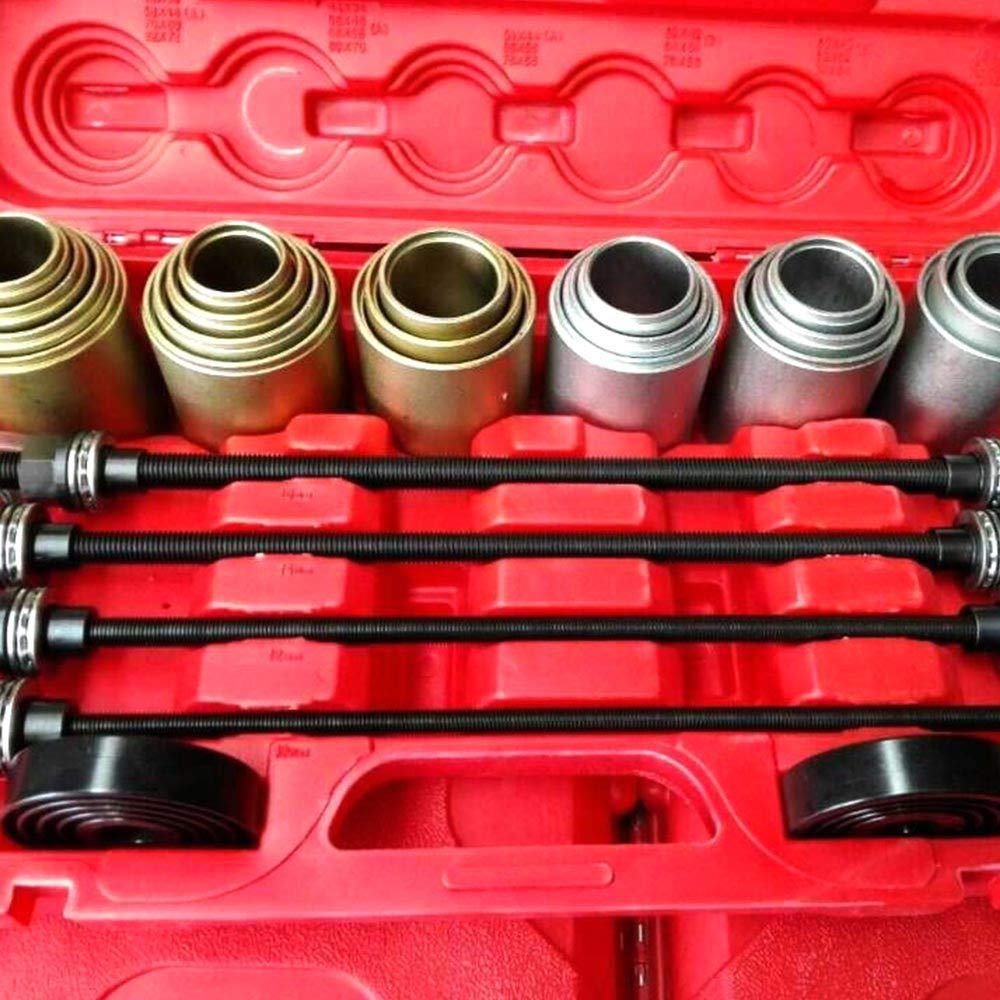 Set universale di attrezzi con estrattori per cuscinetti ruota, 26 pezzi, con manicotti di pressione, boccole in gomma, kit di smontaggio/montaggio per automobili