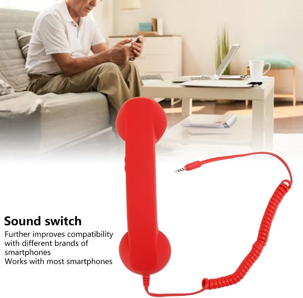 3.5mm Plug Telephone Handset Adjustable Tone Wired Connection Retro Telephone Receiver Mobile Phone Handset Cell Phones Accessory(Red) image 4