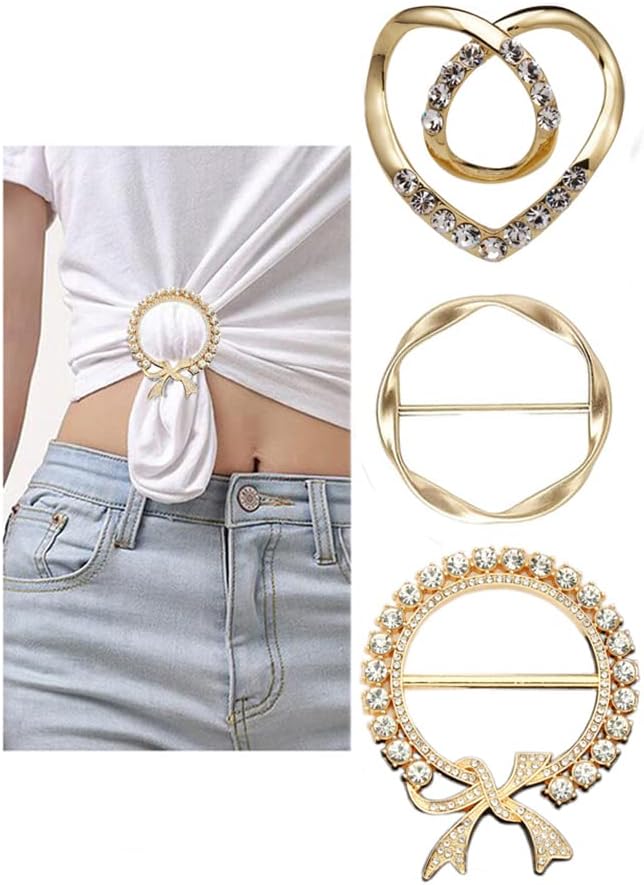 3 Pack Metal Tshirt Clips and Rings 1.9 Inch Large T-shirt Clip Scarf Ring for Girl Women