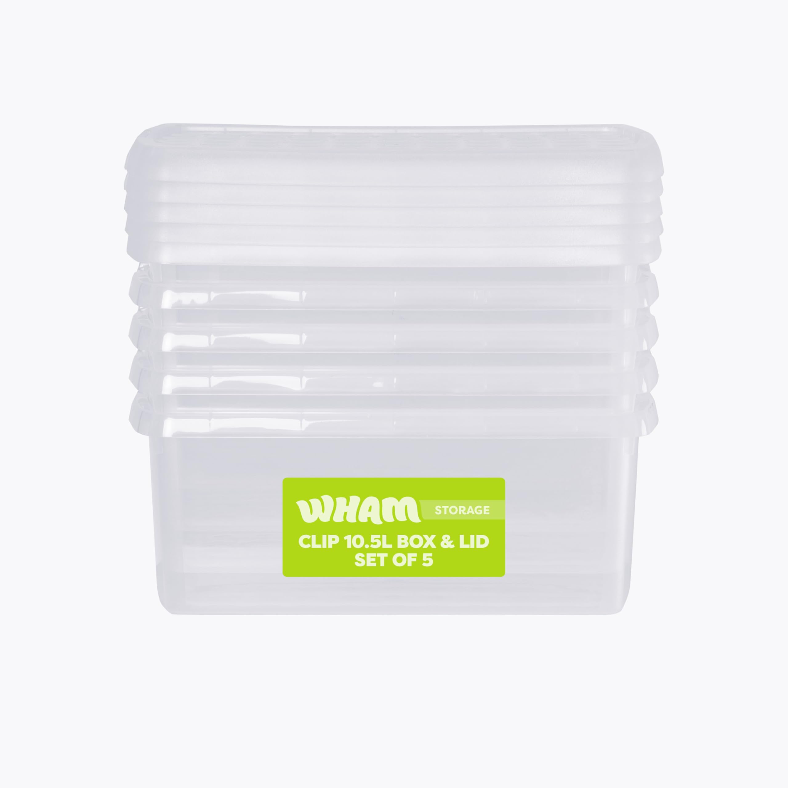 Wham Clip Storage Box & Lid - 10.5L Rectangular - Clear Plastic - Made in Britain