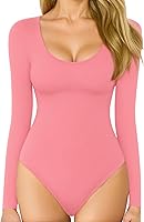 Vista 73 de MANGOPOP Long Short Sleeve Bodysuits for Women Scoop Neck Ribbed Body Suit Stretchy Basic T Shirt Tops