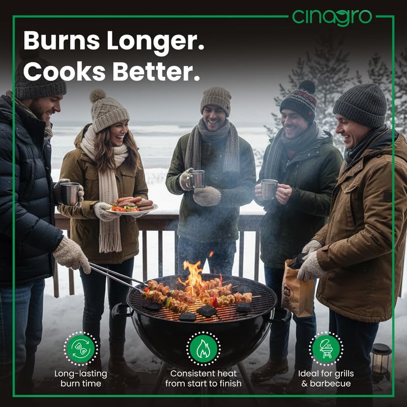 Image of Cinagro Charcoal Briquettes, 500g, All-Natural Coconut Shell, Low Smoke | Pillow Shape Long-Lasting Fire Cubes for Smoky Heat, Even-Burning for BBQ