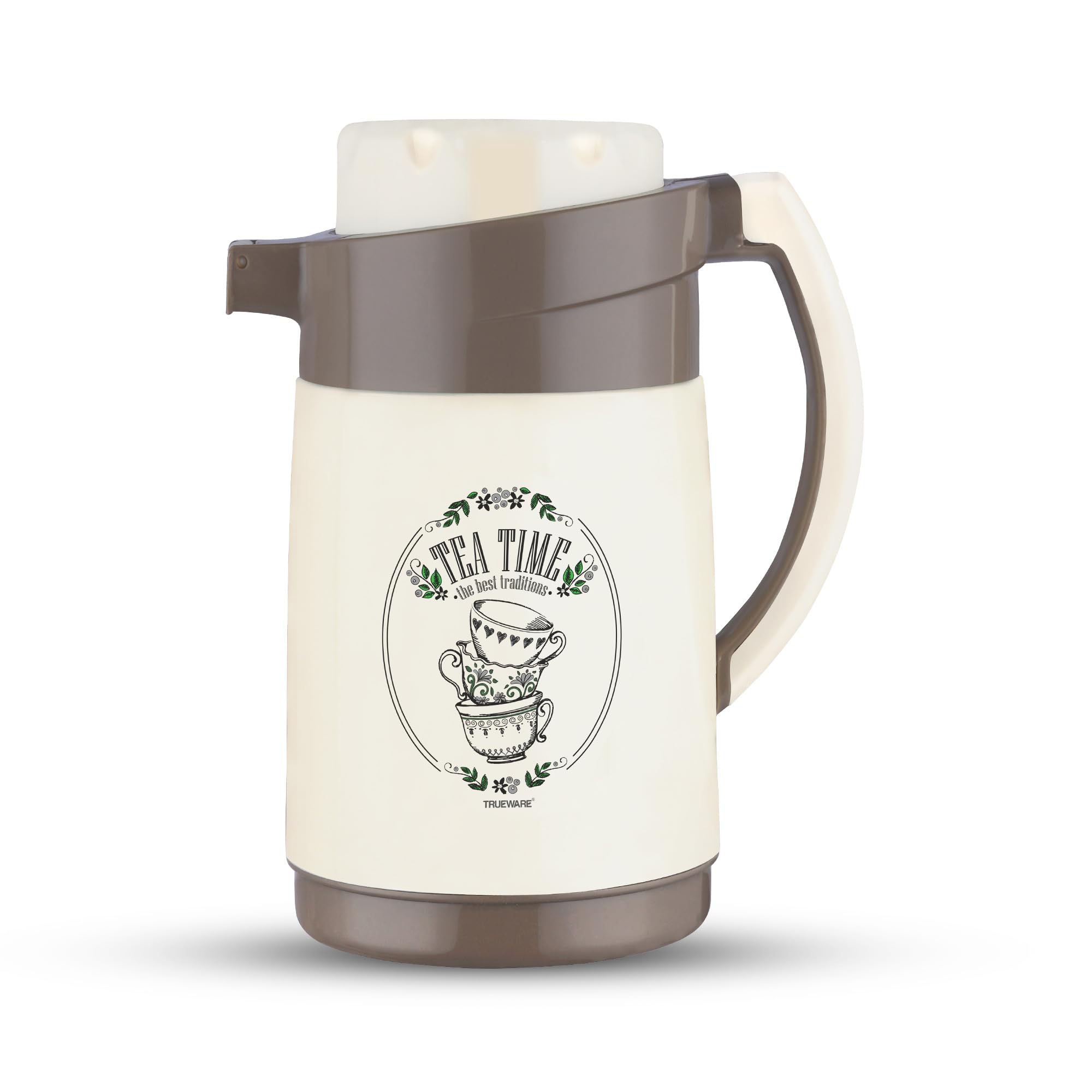 Trueware Aqua Jug Insulated Flask -1000 Ml | Insulated Tea Pot Kettle Inner Steel Outer Plastic | Hot & Cold | Food Grade Plastic | Lightweight BPA-Free | Wide Mouth Design | Ideal for Office, Travel