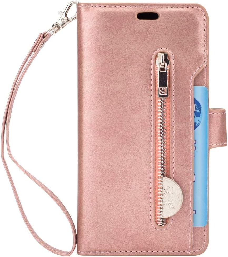 Phonetabletcase サムスンギャラクシーs9多機能ジッパー水平フリップレザーケースホルダー 財布 9カードスロット ストラップ Gold 超定番 耐衝撃性および耐スクラッチ防止カバー保護 Color Rose
