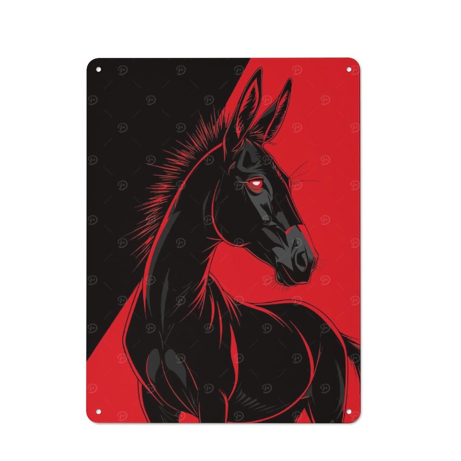 Junmoney Stylized Black Donkey With Red Background Vintage Vintage Metal Sign 40X30cm Featuring Room Wall Plaque For Flat, Dorm Room, Lounge Or Cafe